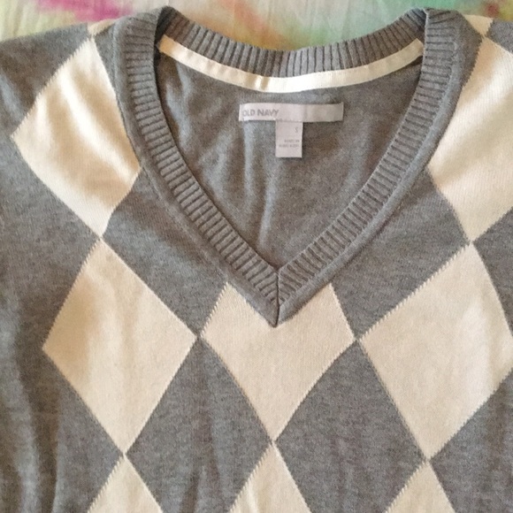 Grey and white argyle V-neck sweater S - Picture 2 of 3